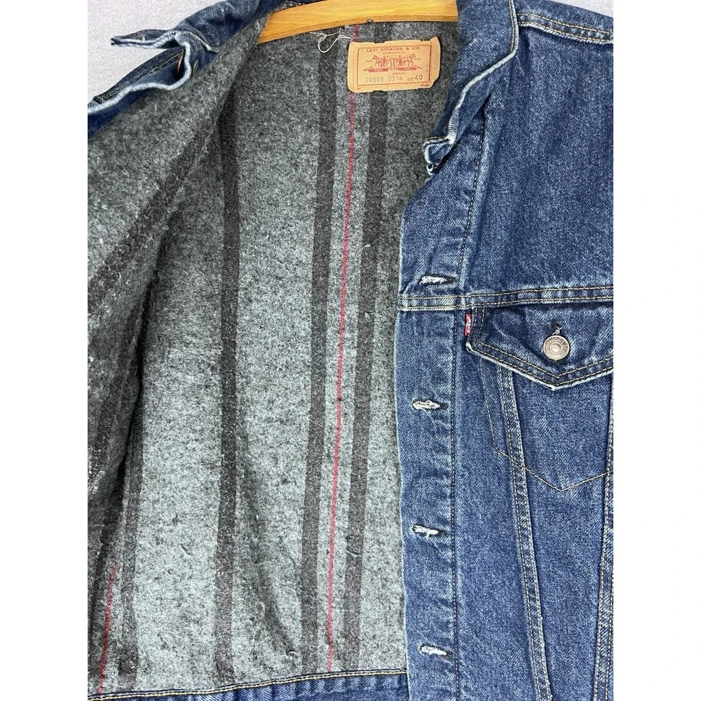 Vintage Levis 70506 0316 Blanket Lined Denim Trucker Jacket Made in‎ USA Mens 40